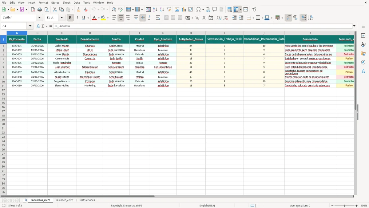 Captura 1: hoja Encuestas_eNPS - Plantilla Excel plantilla encuesta enps excel