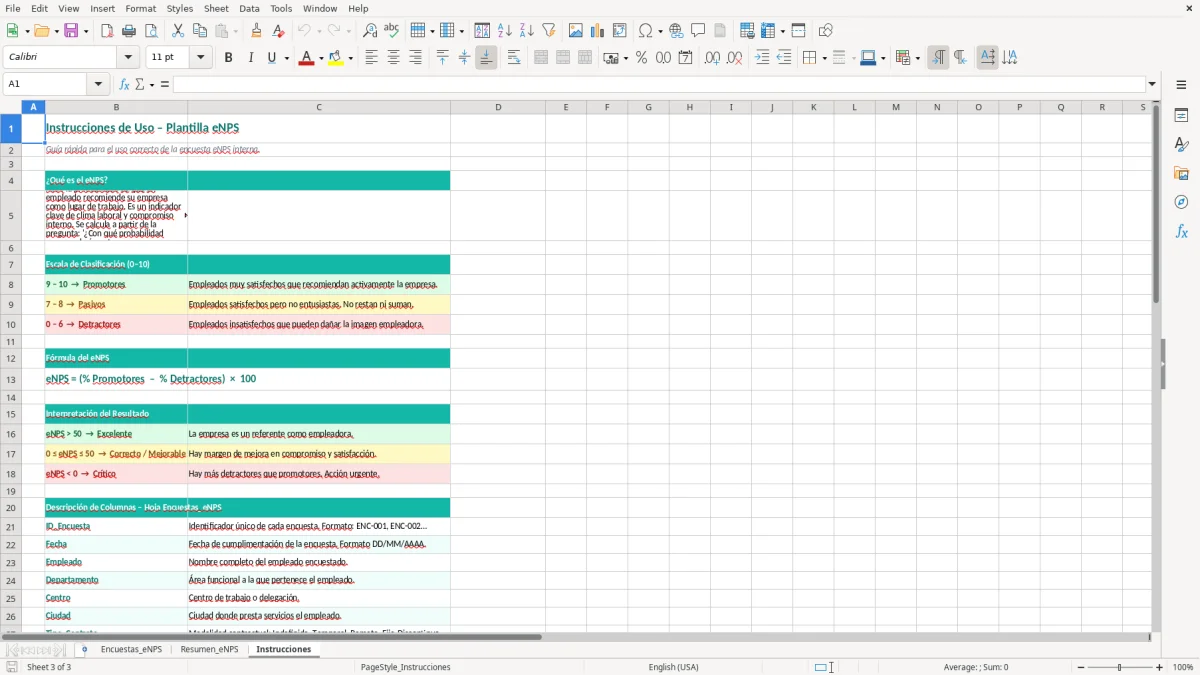 Captura 3: hoja Instrucciones - Plantilla Excel plantilla encuesta enps excel