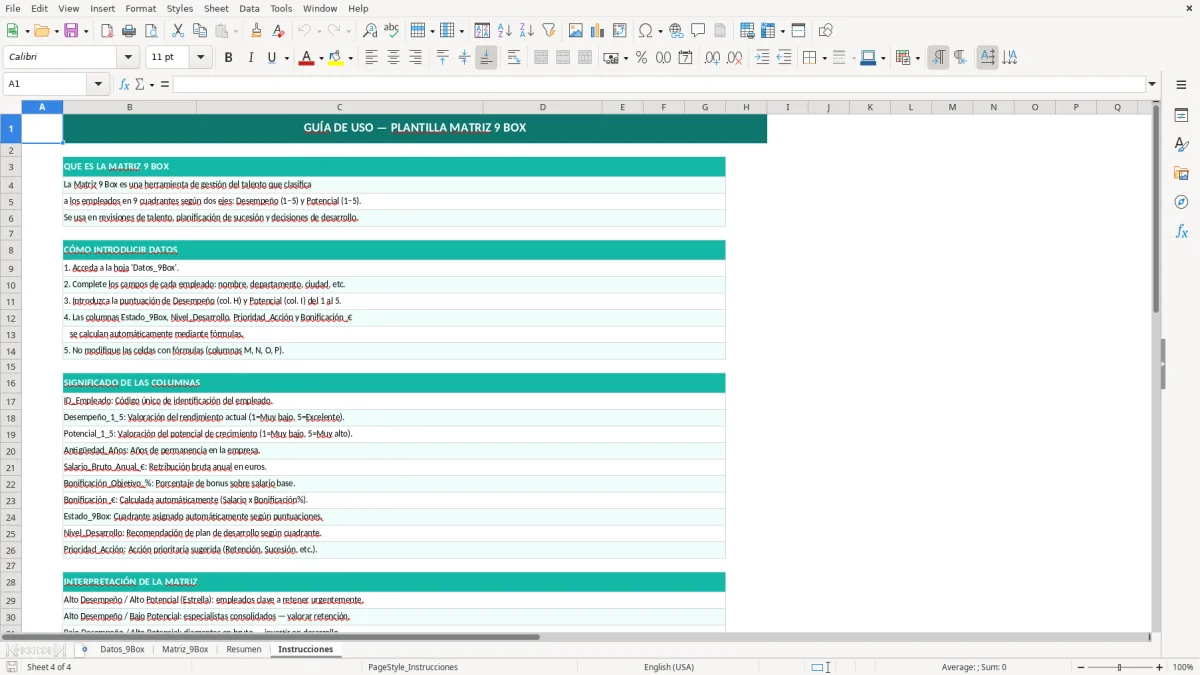 Captura 4: hoja Instrucciones - Plantilla Excel plantilla matriz 9 box excel