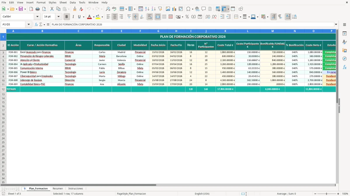 Captura 1: hoja Plan_Formacion - Plantilla Excel plantilla plan de formacion excel