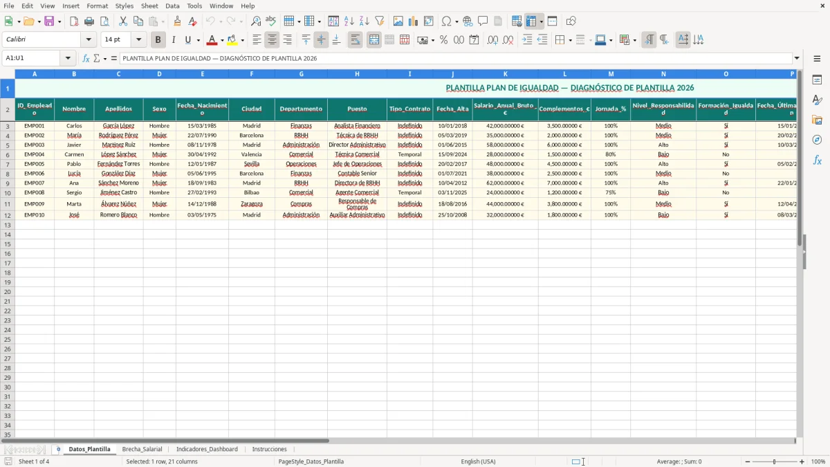 Captura 1: hoja Datos_Plantilla - Plantilla Excel plantilla plan de igualdad excel