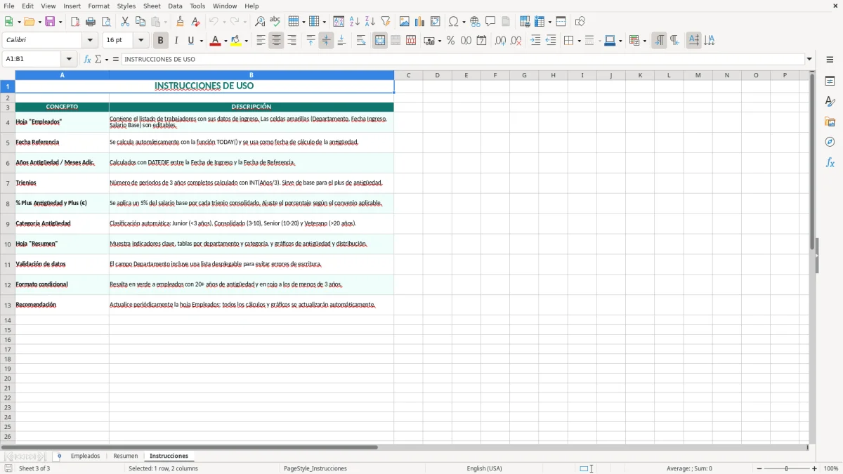 Captura 3: hoja Instrucciones - Plantilla Excel plantilla antiguedad trabajadores excel