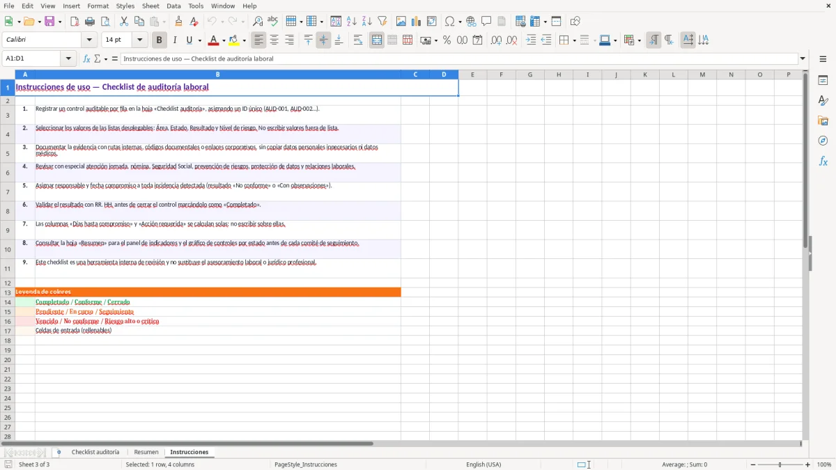 Captura 3: hoja Instrucciones - Plantilla Excel plantilla auditoria laboral checklist excel