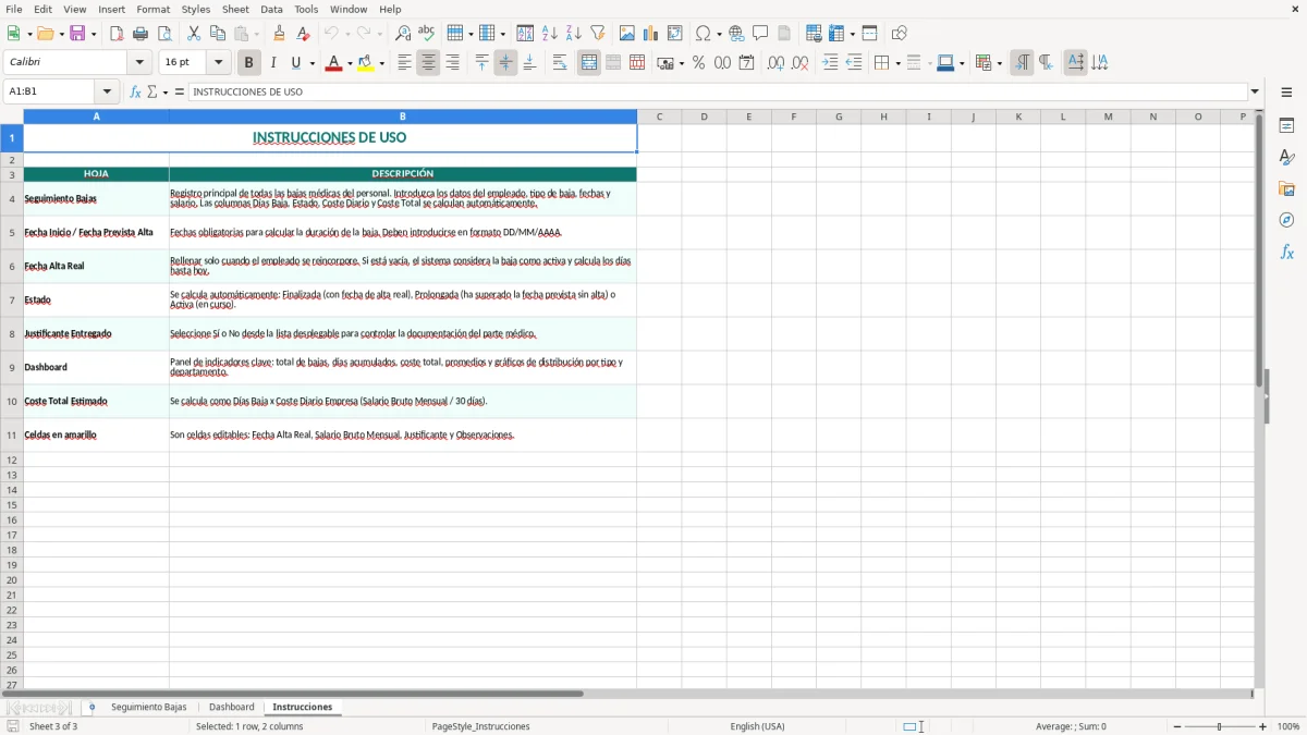 Captura 3: hoja Instrucciones - Plantilla Excel plantilla baja medica seguimiento excel