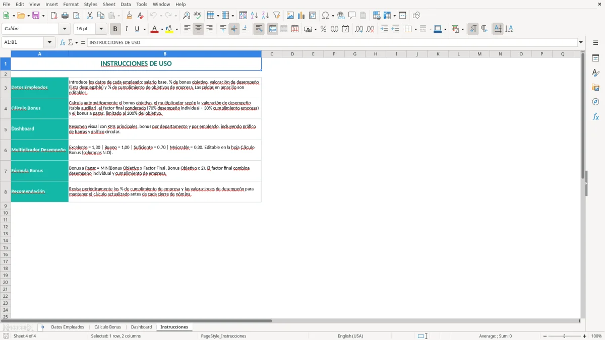Captura 4: hoja Instrucciones - Plantilla Excel plantilla bonus variable calculo excel