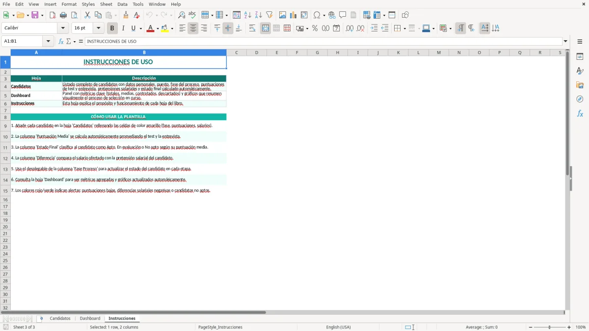 Captura 3: hoja Instrucciones - Plantilla Excel plantilla candidatos proceso seleccion excel