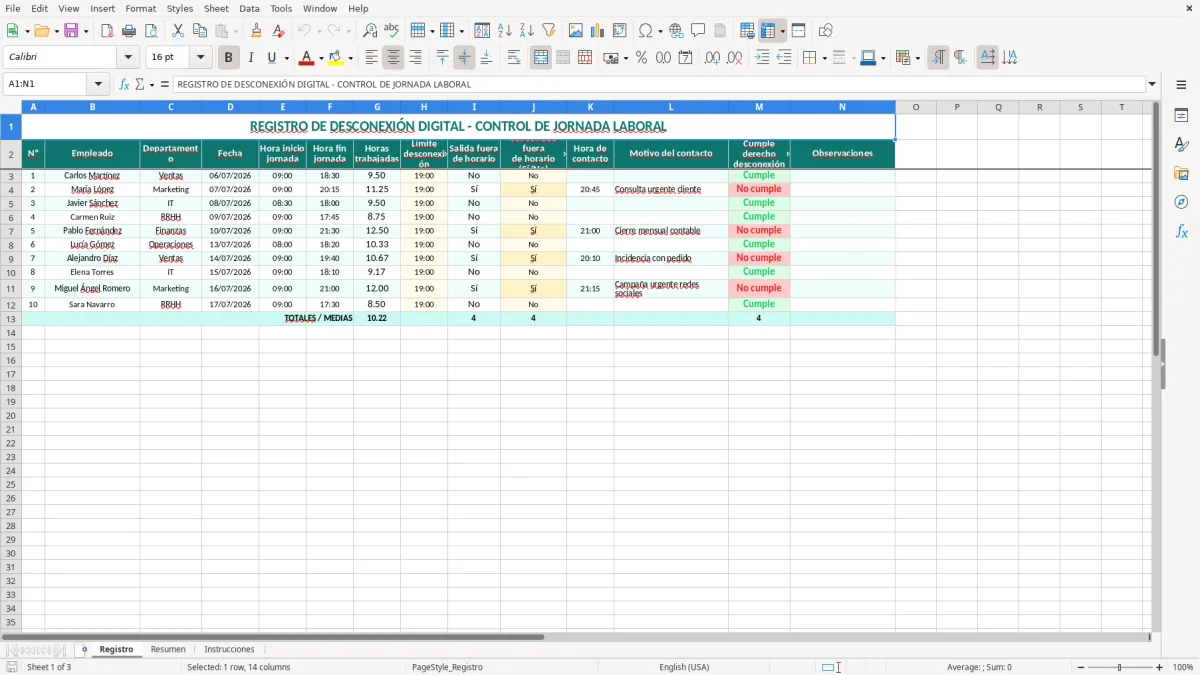 Captura 1: hoja Registro - Plantilla Excel plantilla desconexion digital registro excel