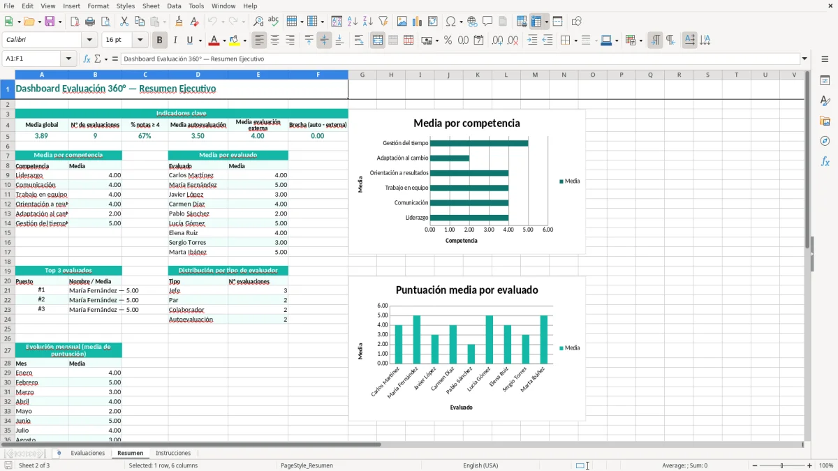 Captura 2: hoja Resumen - Plantilla Excel plantilla evaluacion 360 grados excel