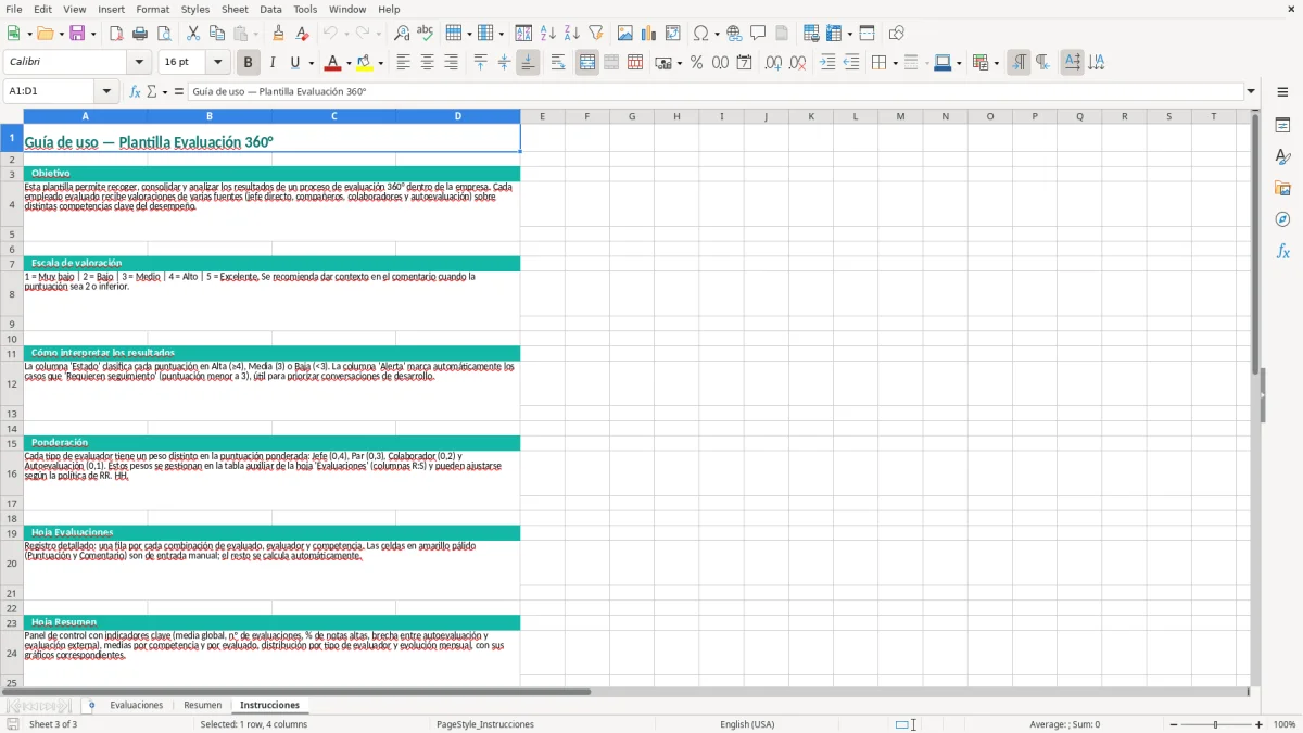 Captura 3: hoja Instrucciones - Plantilla Excel plantilla evaluacion 360 grados excel