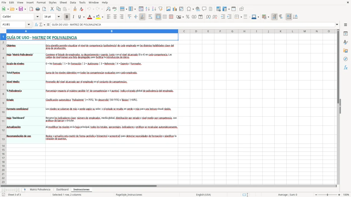 Captura 3: hoja Instrucciones - Plantilla Excel plantilla matriz de polivalencia excel