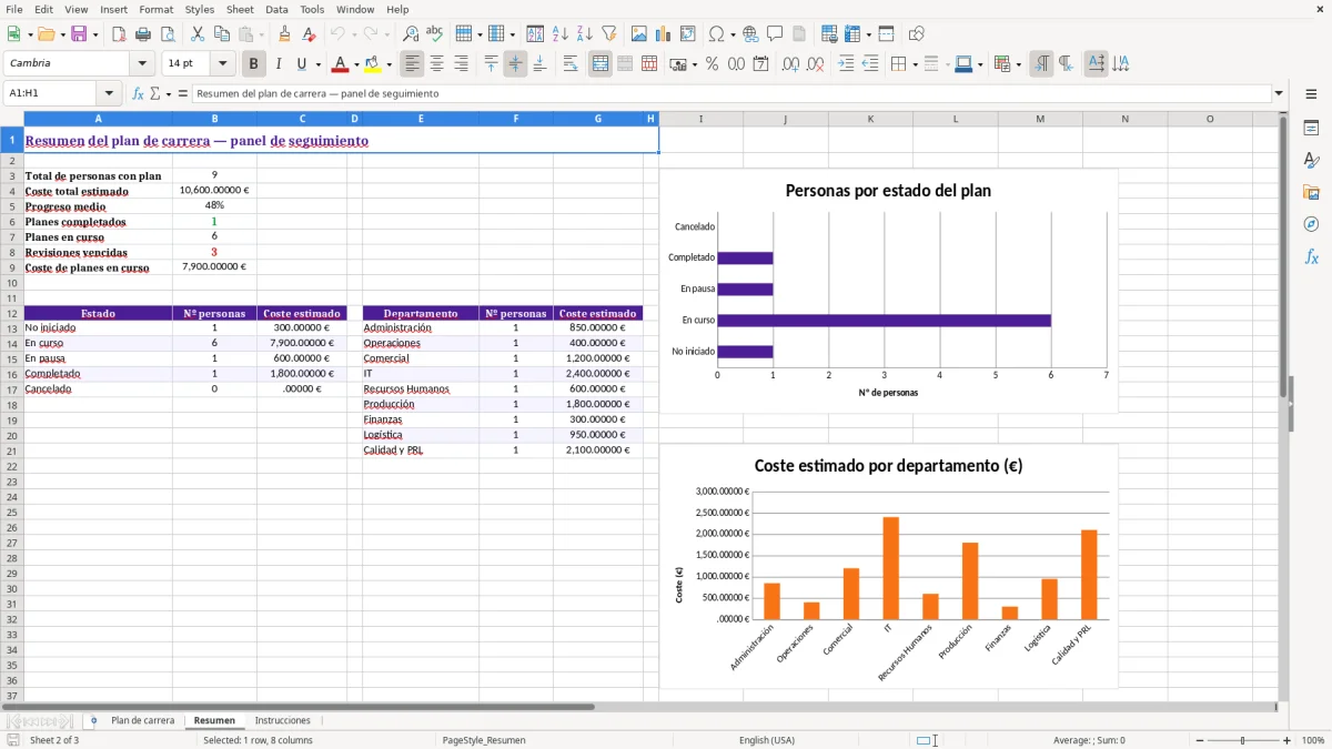 Captura 2: hoja Resumen - Plantilla Excel plantilla plan de carrera excel