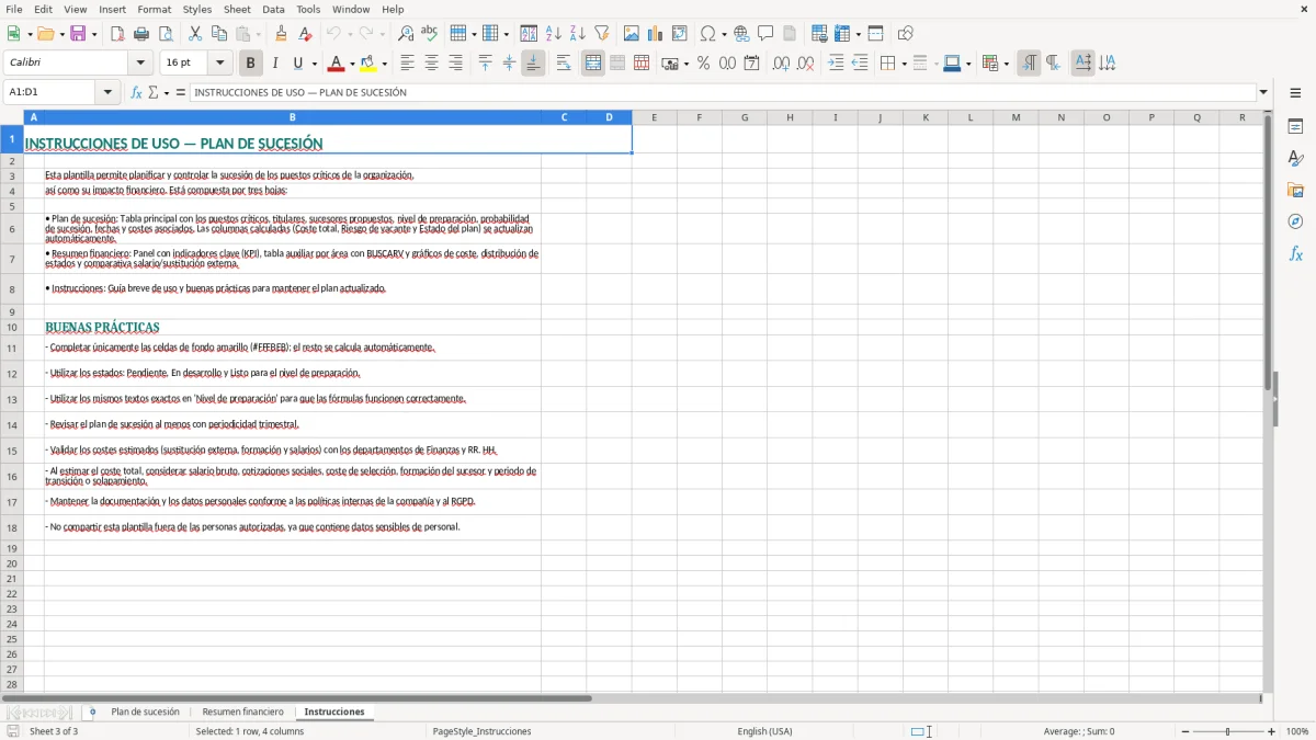 Captura 3: hoja Instrucciones - Plantilla Excel plantilla plan de sucesion excel