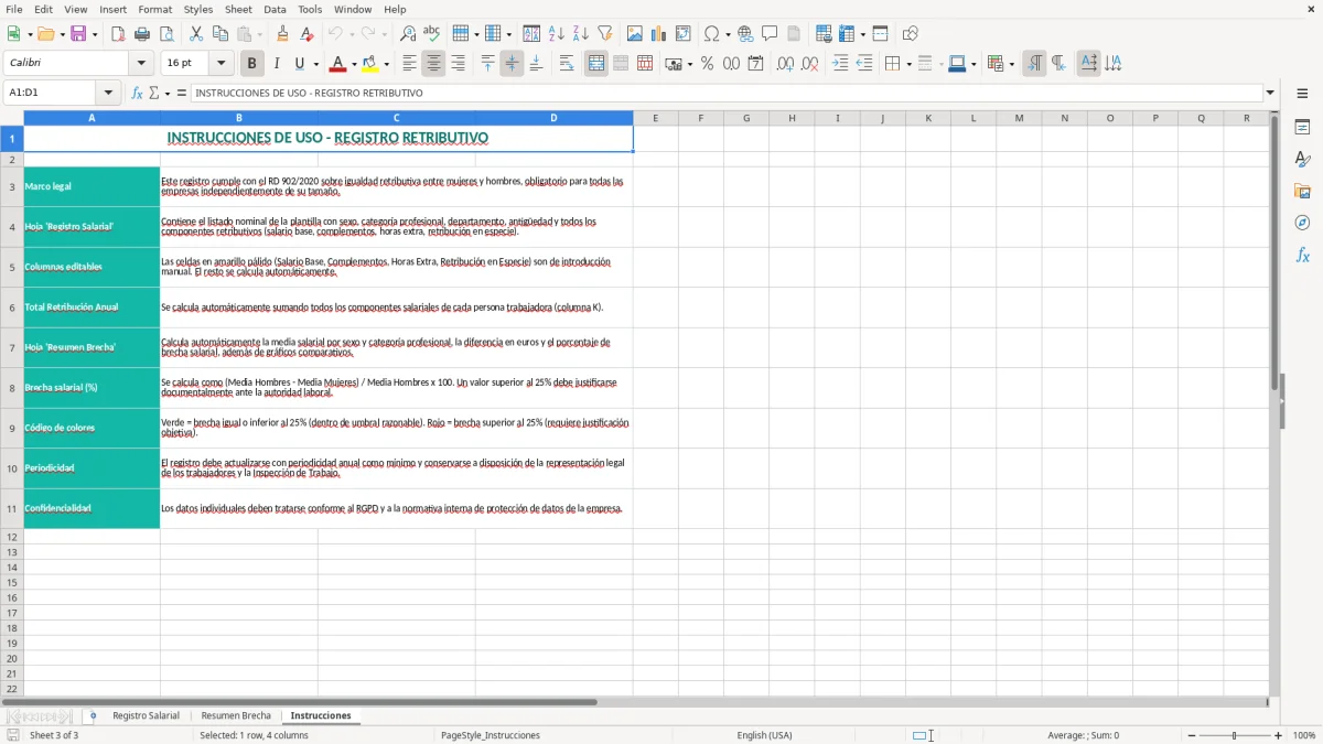 Captura 3: hoja Instrucciones - Plantilla Excel plantilla registro salarial obligatorio excel