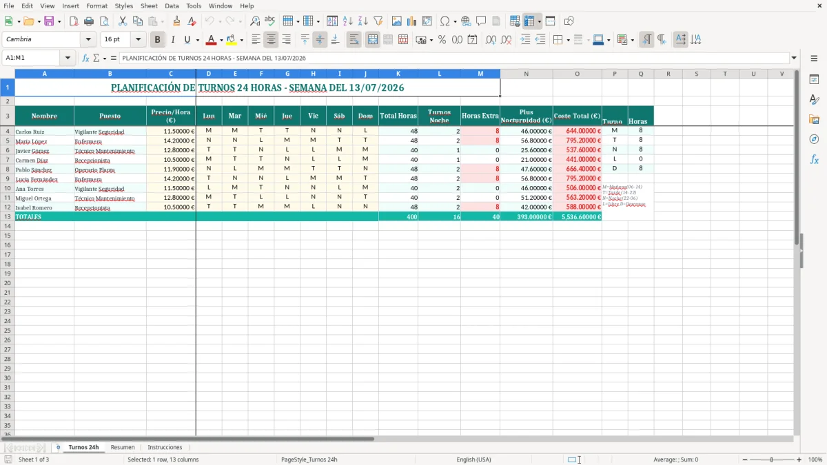 Captura 1: hoja Turnos 24h - Plantilla Excel plantilla turnos 24 horas excel