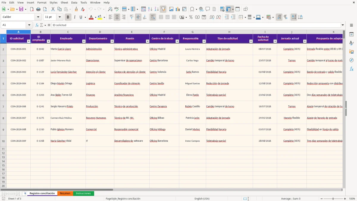 Captura 1: hoja Registro conciliación - Plantilla Excel plantilla conciliacion familiar registro excel