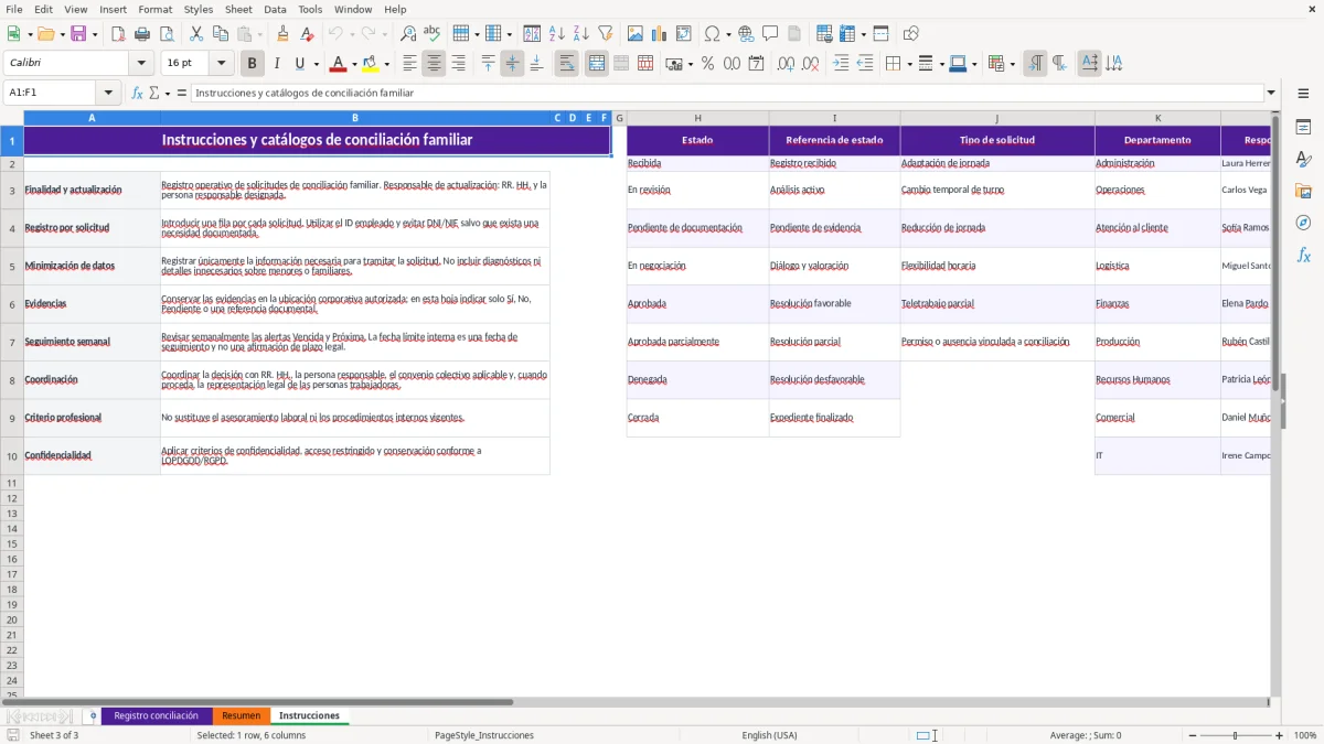 Captura 3: hoja Instrucciones - Plantilla Excel plantilla conciliacion familiar registro excel